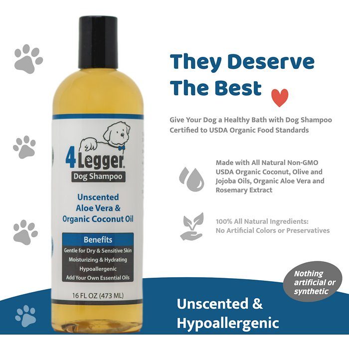 4-Legger Organic Hypo-Allergenic Unscented Aloe Dog Shampoo, 16-oz bottle - Image 2