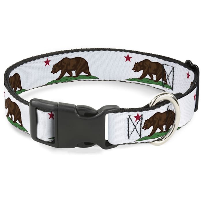 Buckle-Down Cali Bear White Plastic Clip Dog Collar - Image 1