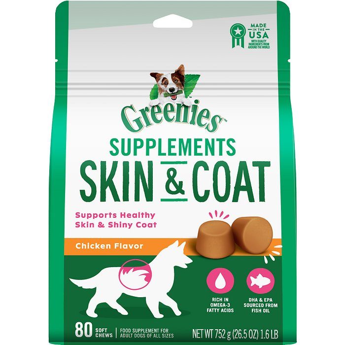Greenies Chicken Flavored Soft Chew Skin & Coat Supplement for Dogs, 80 count, 26.5-oz bag - Image 1