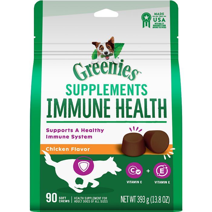 Greenies Chicken Flavored Soft Chew Immune Supplement for Dogs, 90 count, 13.9-oz bag - Image 1