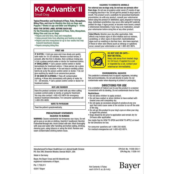 K9 Advantix II Flea & Tick Treatment for Small Dogs, 4-10 lbs - Image 3