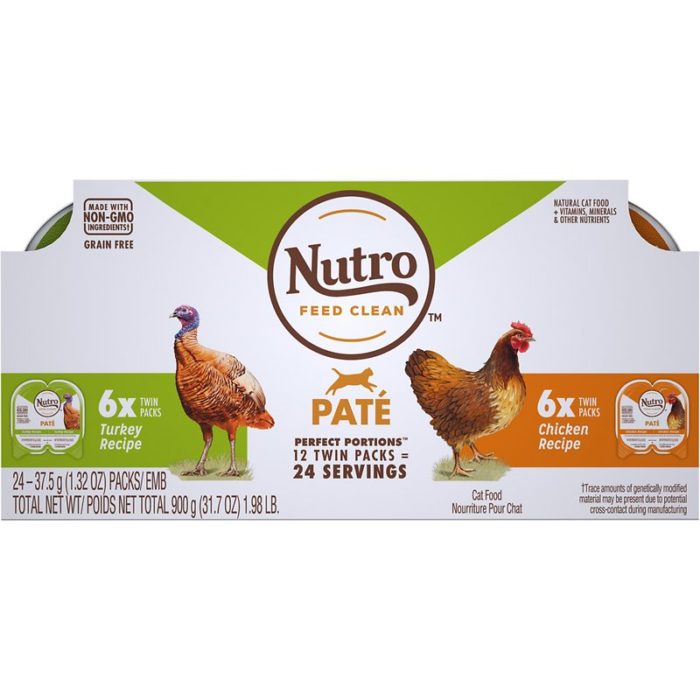Nutro Perfect Portions Pate Multi-Pack Real Turkey & Real Chicken Wet Cat Food, 1.98 lbs, Count of 12 - Image 1