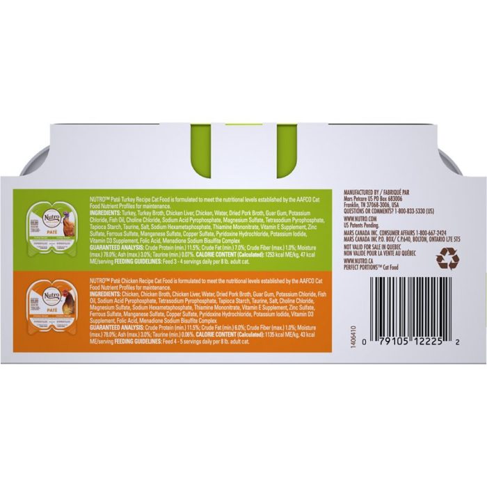 Nutro Perfect Portions Pate Multi-Pack Real Turkey & Real Chicken Wet Cat Food, 1.98 lbs, Count of 12 - Image 2