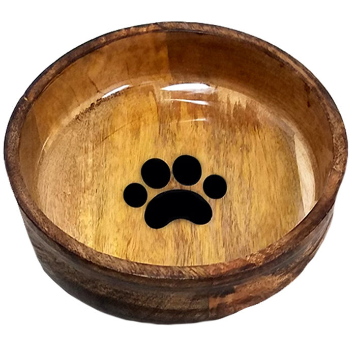 Advance Pet Product Round Wooden Designer PawPrint Dog Bowl - Image 1