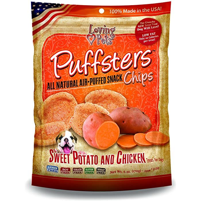 Loving Pets Puffsters Sweet Potato and Chicken Chips Dog Treats, 4-oz - Image 1