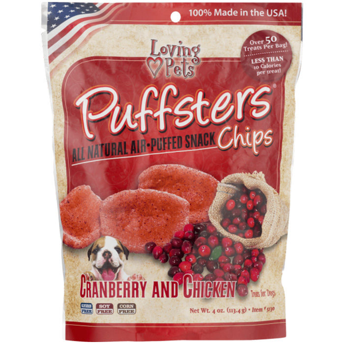 Loving Pets Puffsters Cranberry and Chicken Chips Dog Treats, 4-oz - Image 1