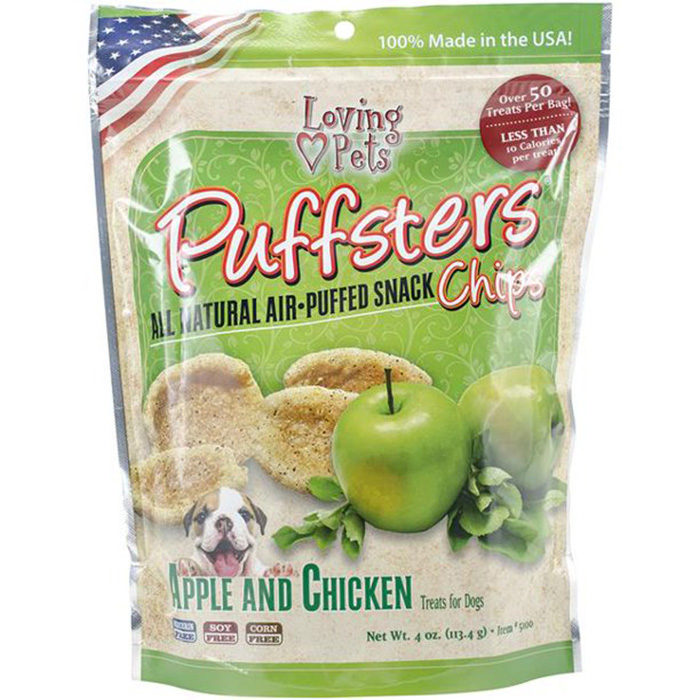 Loving Pets Puffsters Apple and Chicken Chips Dog Treats, 4-oz - Image 1