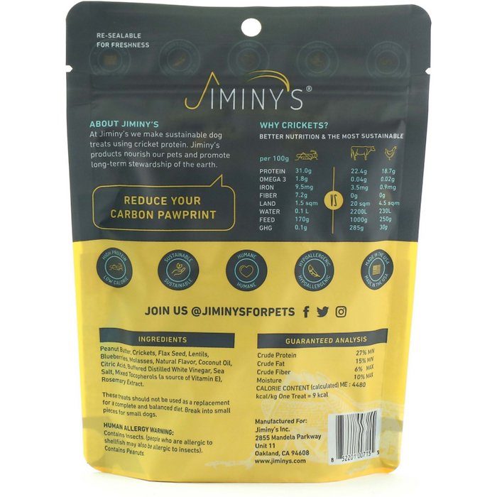 Jiminy's Cricket Cookie Peanut Butter & Blueberry Recipe Dog Treats, 5-oz bag - Image 2