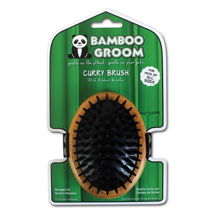 Bamboo Groom Curry Brush with Rubber Bristles for Pets - Image 4